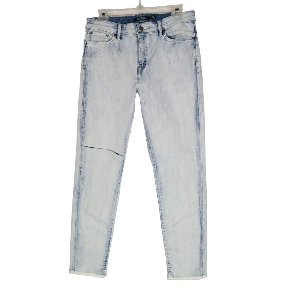 Lauren Ralph Lauren Skinny Cropped Jeans Womens 10 High Rise Acid Wash NEW